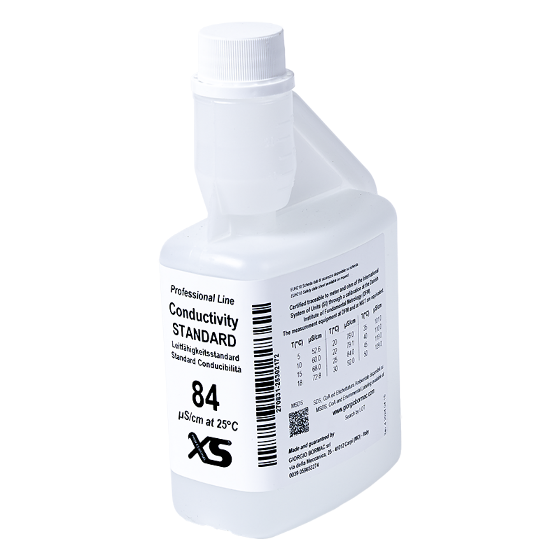 XS Professional Conductividad 84 µS/cm ±1%/25°C, 500 ml, certificado DFM/DANAK