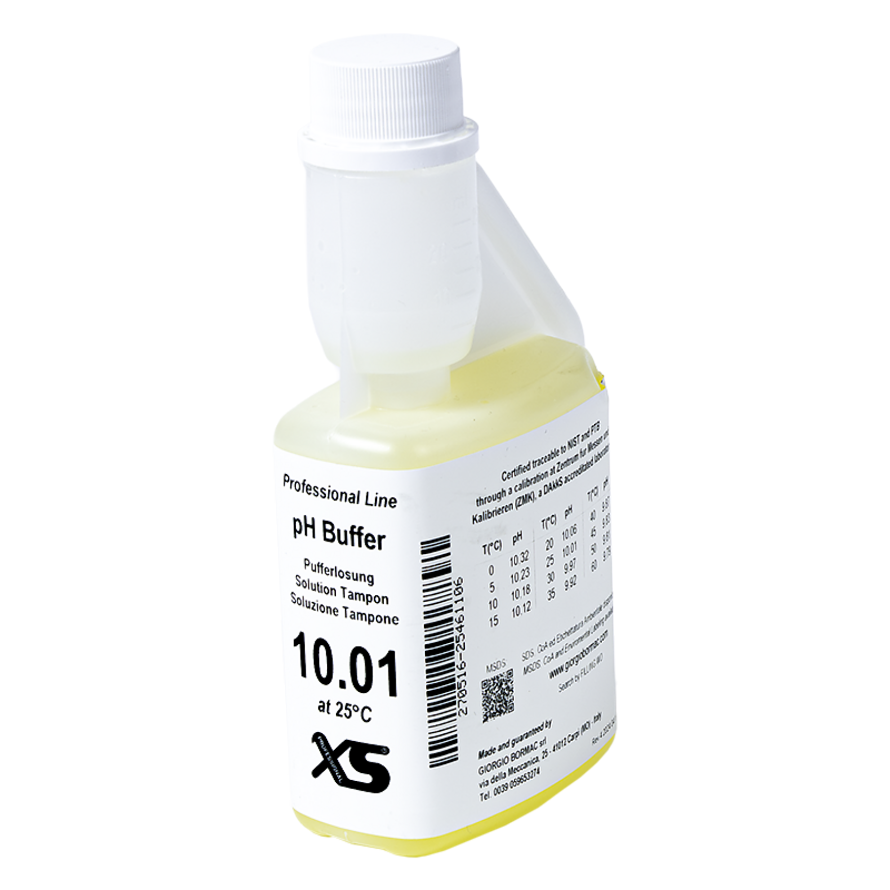 XS Professional pH 10.01 ±0.02/25°C, 250 ml, con certificado DKD/DAkkS